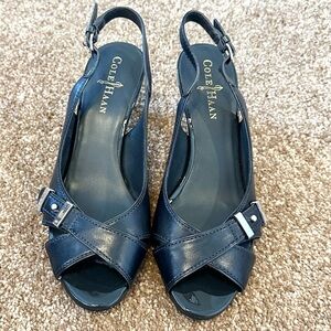 Cole Haan Navy Blue Air Christy Slingback Sandals Heels  Size 6.5